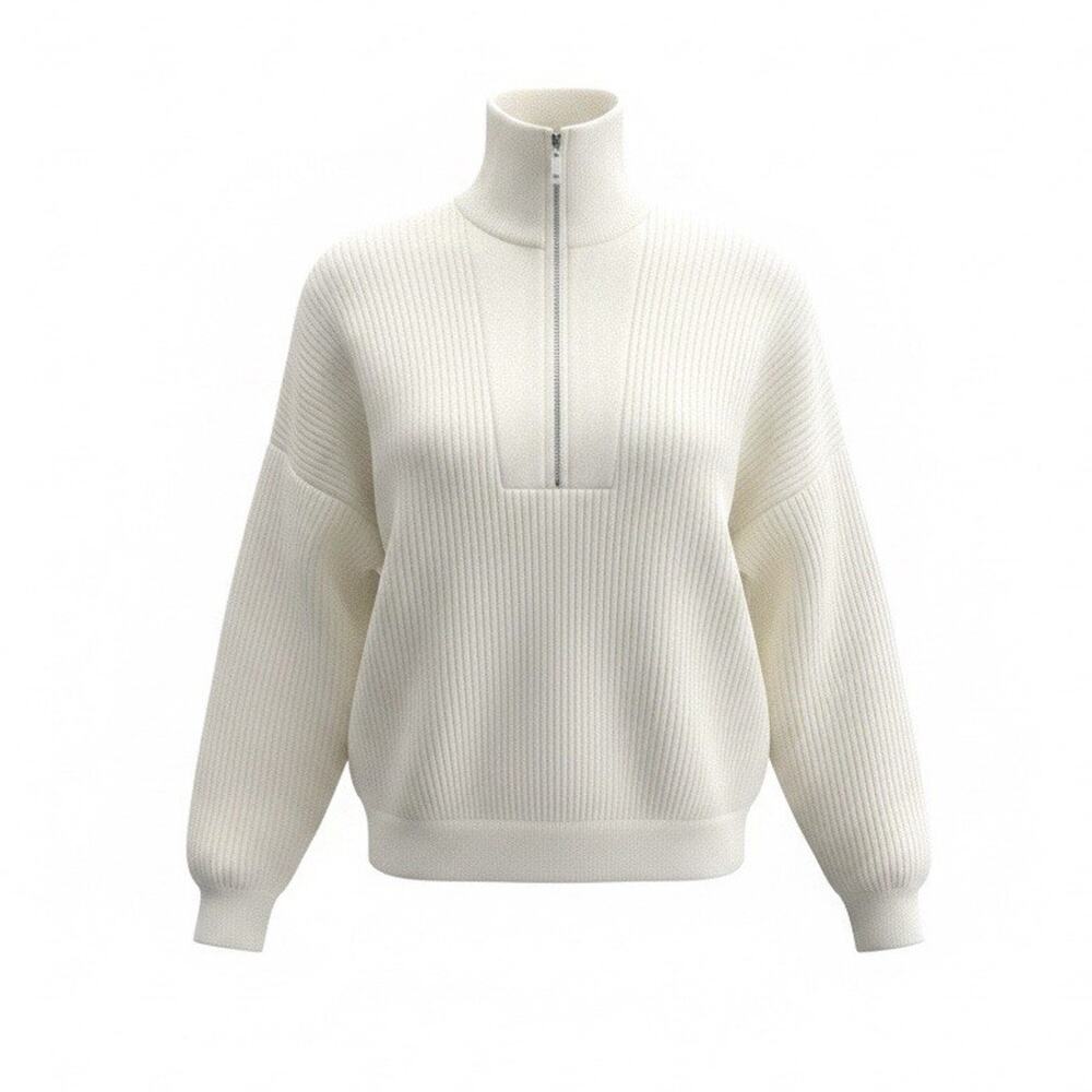 Elie Tahari Soft Half Zip High Neck Long Sleeve Womens Sweater Ivory Athleisure